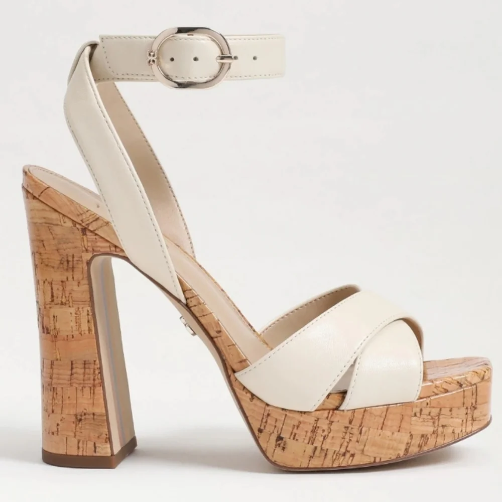 Sam Edelman Kayna Platform High Block Heel Sandal Ivory 8 - Picture 2 of 11